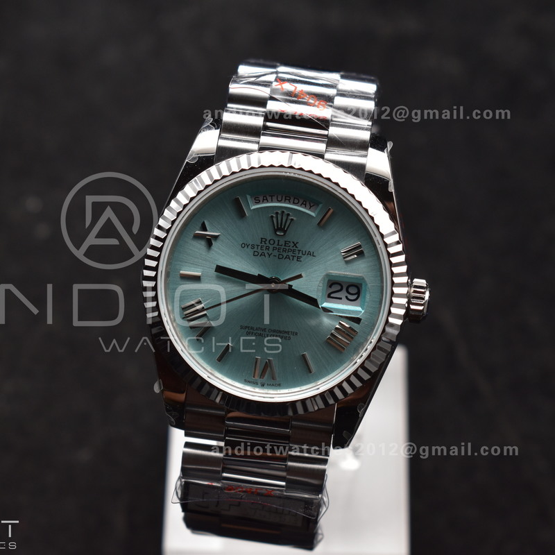 DayDate 36 SS QF Best Edition 904L Steel Light Blue Roman Dial on President Bracelet vr3255 V5 (Gain Weight)